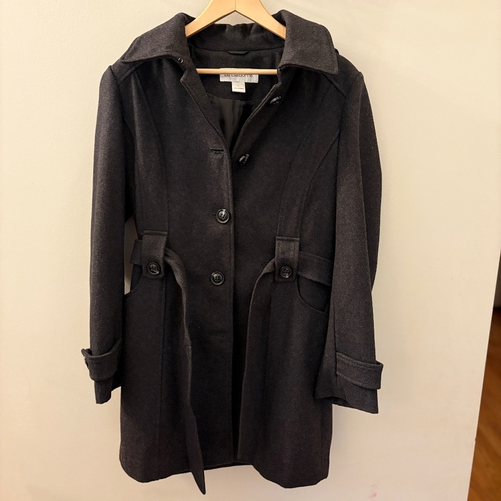 🖤 Liz Claiborne Wool-Blend Belted Walker Coat with Hood – Timeless Elegance🖤